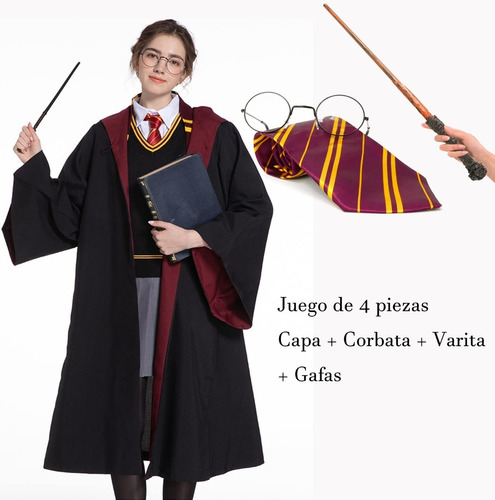 Capa De Harry Potter Bordada +corbata+lentes+varita Mágica