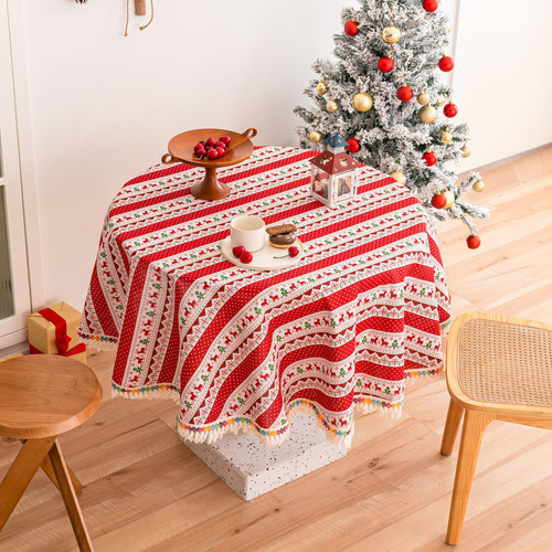 Padrão De Veado De Natal Nórdico, Linho, Algodão, Redondo