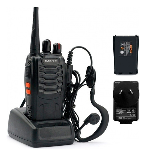 Handies Walkie Talkie Radio Uhf 16ch Manos Libres Vox Gadnic Color Negro