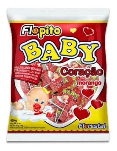 Pirulito Flopito Baby Coração Morango 200g C/50 Unidades