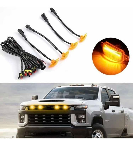 Set 4x Mini Lámparas Luz Led Ambar Parrilla Universal Camion