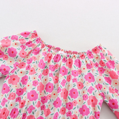 Conjunto Casual Algodón Camisa Y Falda Con Estampado Floral Rosa Chicle 3-4 Años