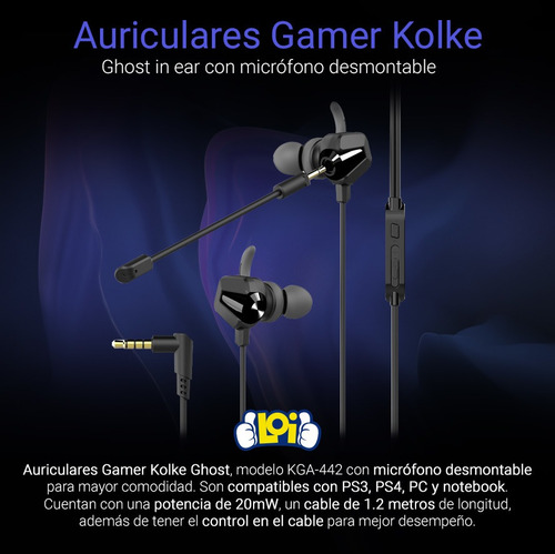 Imagen 7 de 9 de Auriculares Gamer Kolke Ghost Mic Desmontable Pc Ps4 Ps3 Loi