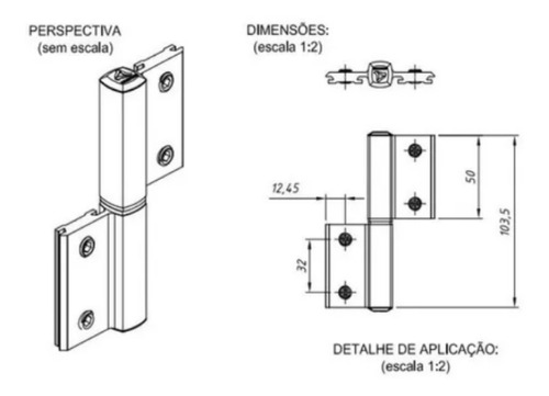 Dobradica Encaixe Linha 25 Suprema Sd771 Porta Aluminio Fosc