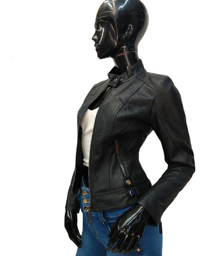 Imagen 3 de 10 de Chamarra Vinipiel Biker Dama