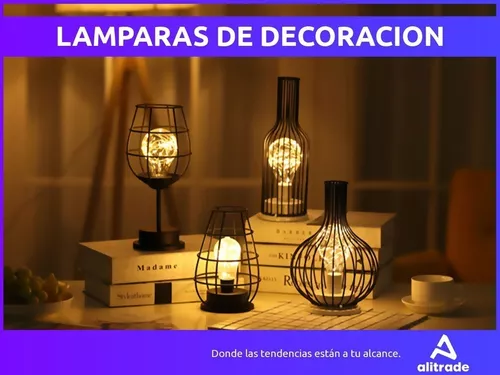 Velador Escritorio Led Luz Calida Lámpara Hierro Pilas Retro