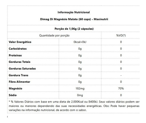 Di-magnésio Malato 400mg (60 Caps) - Padrão: Único Sem Sabor