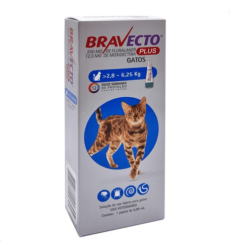 Comprimido Proteção Pulga Carrapato Bravecto Felinos 9 Unid