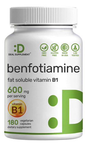 Benfotiamina De 600 Mg Por Porcion, 180 Capsulas Vegetales (