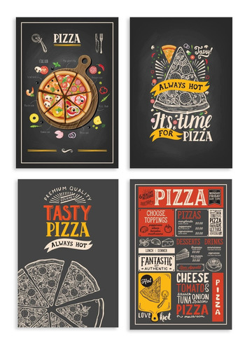 Placas Decorativas Mdf Pizzas Diversas 20x30cm Kit 4un Pizza