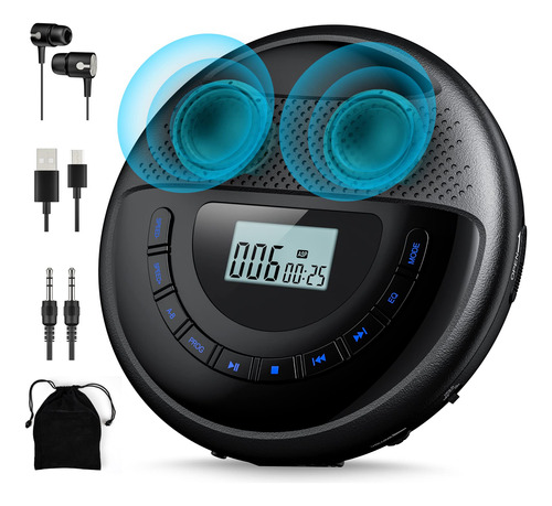 Reproductor Cd Portátil Para Auto Con Altavoces Auriculares