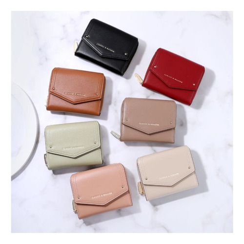 Cartera Corta Con Cremallera De Cuero Pu De Moda Para Mujer