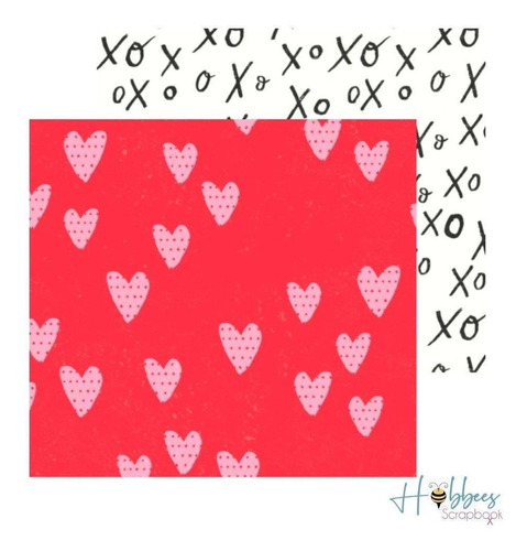 25 Hojas Papel Decorado Doble Cara Corazones Xoxo Scrapbook