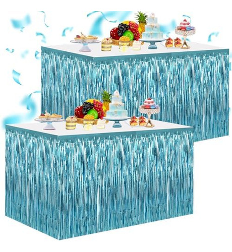 2 Paquetes De Falda De Mesa Con Flecos De Papel De Aluminio