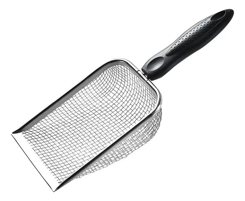 Peneira Higiênica Pets Aço Inox para caixa de areia de gatos reutilizável cor prateado