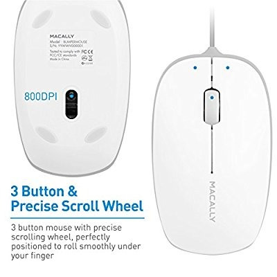 Ratón Con Cable Óptico De 800 Dpi Macally 3 Botón Usb Con Ca