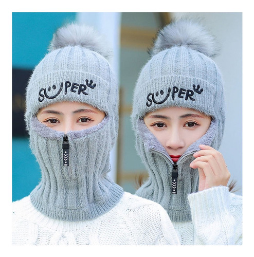 Pasamontaña Gorro Cuello Con Cierre Unisex Doble Polar Frio Gris Único
