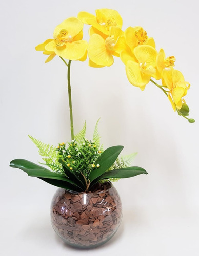 Arranjos De Mesa Orquídeas Amarelas Artificial Vaso Enfeite | Frete grátis