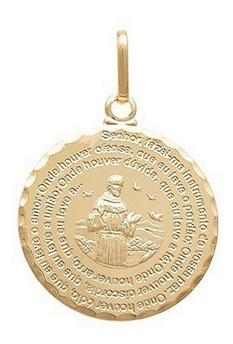 Pingente Medalha Oração São Francisco Folheado A Ouro 18k