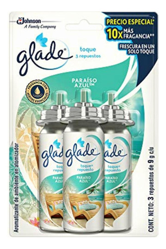 Glade Aromatizante Toque Paraíso Azul 3 Repuestos, 27g