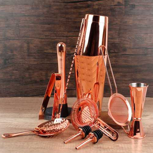 Kit De Utensilios Bartender Shaker Para Coctelería 11 Piezas Color Oro rosado