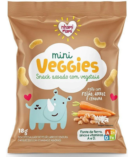 Mini Veggies Snack Feijão Arroz E Cenoura 18g - Nhamimami