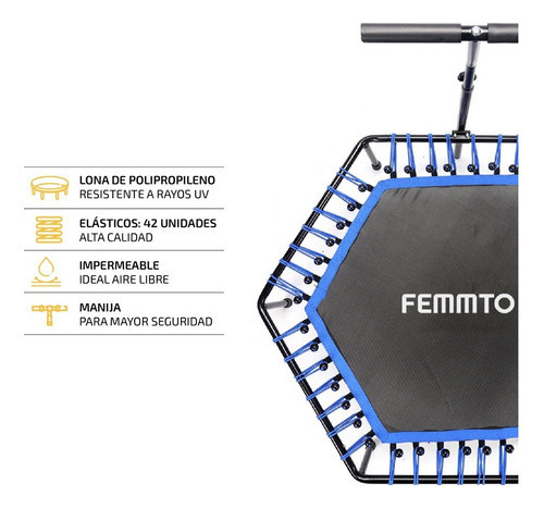 Imagen 2 de 7 de Mini Trampolin Gimnasia Fitness Jumping Minitramp Gym 1 M Azul