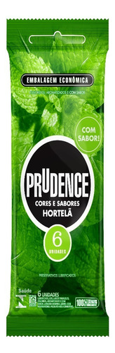 Preservativo Masculino Lubrificado Hortelã Prudence Cores e Sabores Pacote 6 Unidades Embalagem Econômica