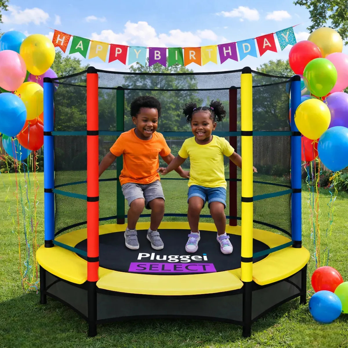 Pula Pula Cama Elástica Trampolim Infantil 1,62m 150kg Com rede Lona De Salto Preto Proteção De Molas Amarelo Pluggei Select PluggKids TB01
