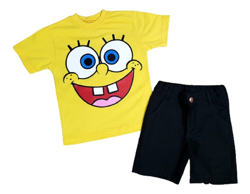 Conjunto Infantil Bob Esponja Com Bermuda Preta