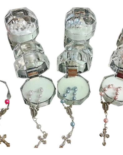10 Souvenirs Bautismo,comunión,rosarios En Cajita Diamante 