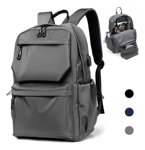 Backpack Mochila Para Laptop, Mochila De Viaje, Bolsa Estudiante Mochila Escolar, Para Negocios, Para Mujer Hombre, Adultos Antirrobo Negro Azul  Gris