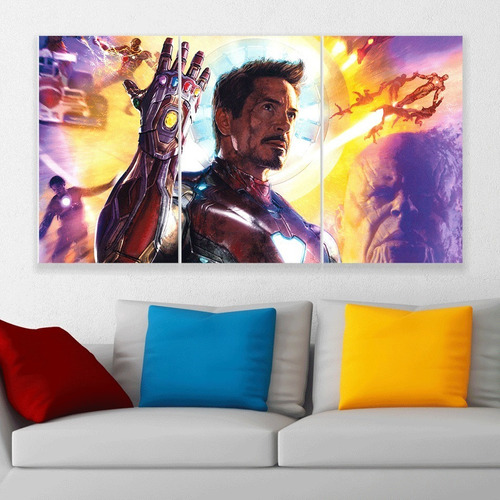 Cuadro Triptico Iron Man Tony Stark Avengers Art Canvas