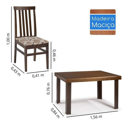 Conjunto De Mesa Essência Madeira Maciça Com 6 Cadeiras Uniã
