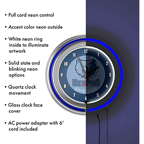 Reloj De Neón Doble Anillo Cromado De Memphis Grizzlie...