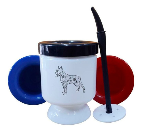 Mate Plastico Perro Boxer Dibujo Lineas M2