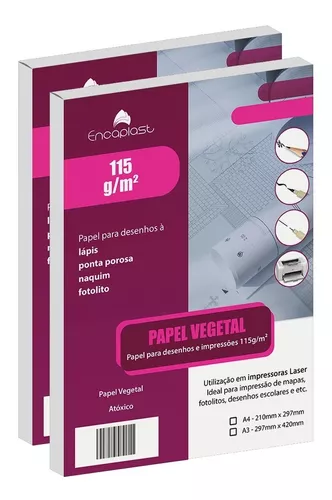 Papel Vegetal A4 90gr para Fotolito Desenho Artesanato C/100 - Encaplast