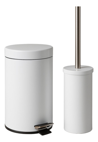 Set Baño Metal Blanco Cesto 3 Litros + Escobilla Cepillo