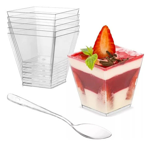 Mini Vasitos Postres Reposteria Plastico Con Cuchara,100pzas