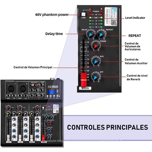 Imagen 3 de 8 de Consola Mixer Usb Bluetooth Portatil Interfase Grabacion 5ch