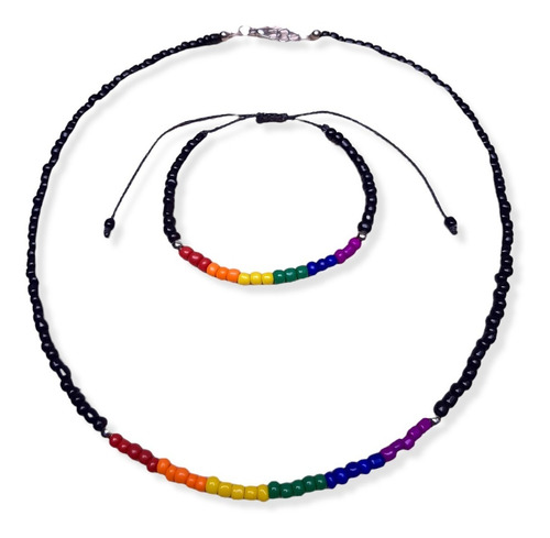 Conjunto Collar Pulsera Arcoiris Mostacillas Orgullo Gay
