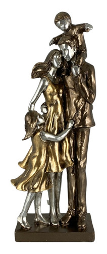 Figura Decorativa Familia Con Hijo E Hija Golden