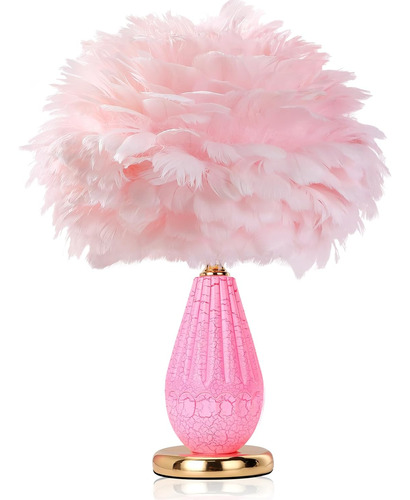 Lámpara De Plumas Rosa Para Mesita De Noche Con Doble Luz, L