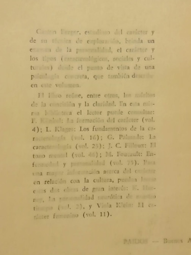 Carácter Y Personalidad - Gastón Berger - Paidós - 1961 (Usado)
