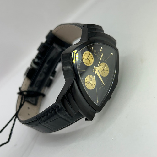 Reloj Hamilton Ventura L Chrono Quartz Unisex H24402730 Correa Negro Bisel Negro Fondo Negro