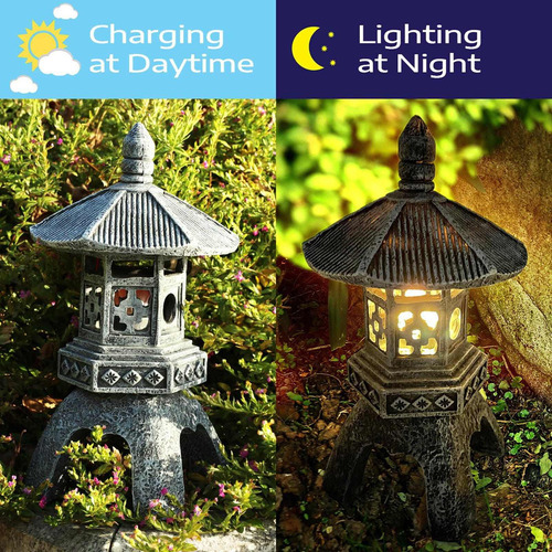 Estatua De Luz De Jardín Linterna De Pagoda Solar Duradera