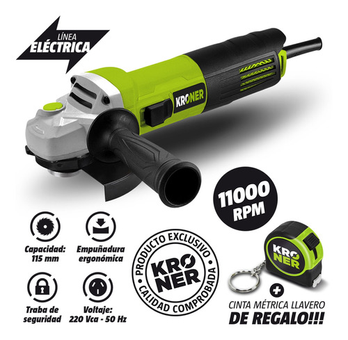 Amoladora Angular 115mm Kroner Profesional 900w Premium Color Verde lima Frecuencia 50hZ