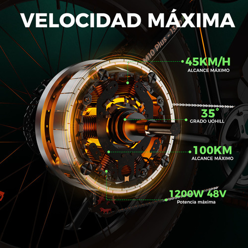 Bicicleta Eléctrica 45 Km/hh 1200w De Potencia Máxima Motor De 48 V 13 Ah Autonomía De Cambio De 7 Velocidades Neumáticos Anchos De 26 X 4.0 Pulgadas