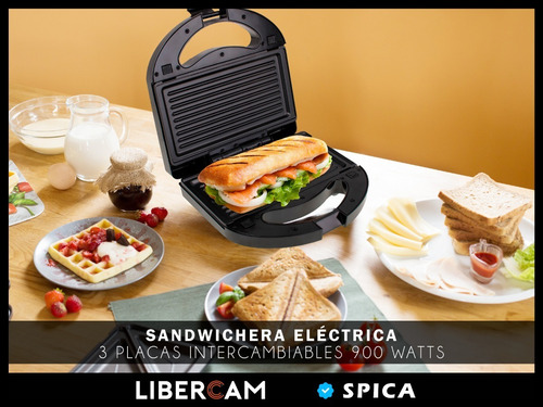 Sandwichera Waflera Grill Spica Sp-1480 3 En 1 Antiadherente Color Negro