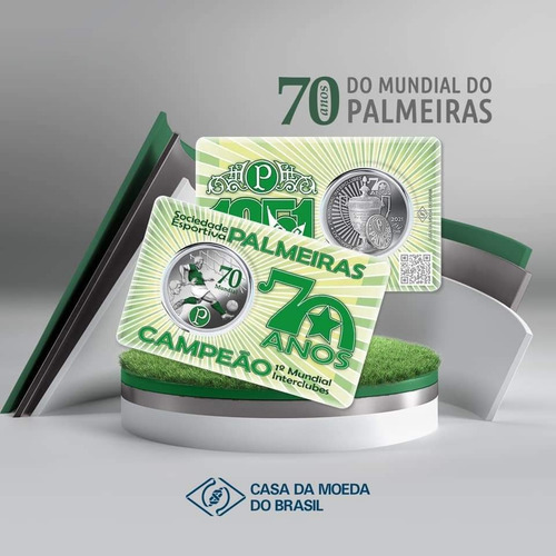 Imagem 2 de 5 de Medalha 70 Anos Do Mundial Do Palmeiras Cupro-nickel C.m.b.